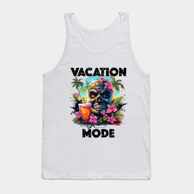 Tiki Statue Next To Beer - Vacation Mode (Black Lettering) Tank Top by VelvetRoom